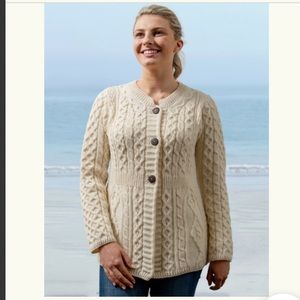 Irish Kilronan knitwear 100% Merino Wool 3/4 sleeve Cardigan